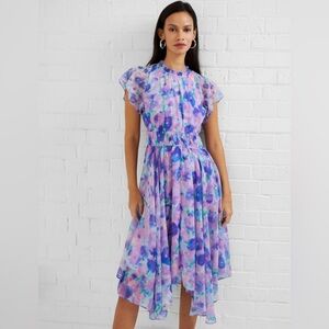 French Connection Gretha Floral Printed A-line Dress Purple Blue Pink
